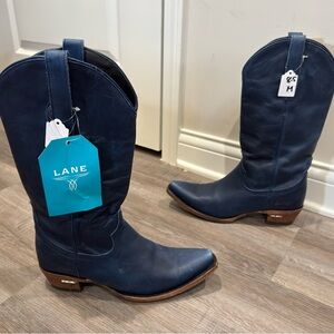 Lane Emma Jane Tall Snip Toe Navy Blue Leather Western Cowboy Boots LB0563H